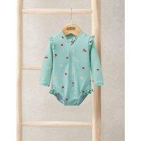Mamas & Papas Strawberry Frill Long Sleeve Swimsuit (0-3 Yrs) Blue
