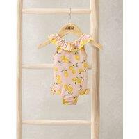 Mamas & Papas Lemon Print Frill Swimsuit (0-3 Yrs) Pink