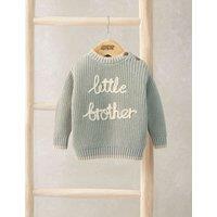 Mamas & Papas Pure Cotton Little Brother Slogan Jumper (7lbs-9 Mths) Green