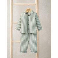 Mamas & Papas Pure Cotton Woven Striped Pyjamas (3 Mths-3 Yrs) Green