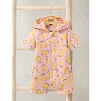 Mamas & Papas Cotton Rich Towelling Lemon Print Zip Romper (3 Mths-3 Yrs) Pink