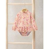 Mamas & Papas Floral Frill Long Sleeve Swimsuit (0-3 Yrs) Pink
