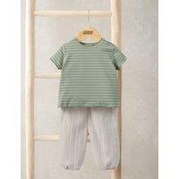 Mamas & Papas Cotton Rich Striped T-Shirt & Trousers Outfit (0-12 Mths) Blue