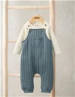 Mamas & Papas Cotton Rich Quilted Dungarees & Bodysuit Set (0-12 Mths) Blue