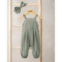 Mamas & Papas Pure Cotton Scalloped Dungarees & Headband (0-36 Mths) Green