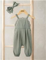 Pure Cotton Scalloped Dungarees & Headband (0-36 Mths)