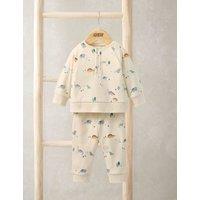 Mamas & Papas Pure Cotton Jersey Dinosaur Print Pyjamas (3 Mths-3 Yrs) Stone