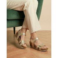 Jones Bootmaker Wide Fit Leather Metallic Flatform Sandals Gold