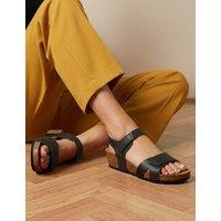Jones Bootmaker Wide Fit Leather Metallic Flatform Sandals Black