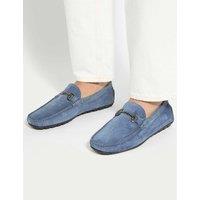 Dune London Wide Fit Suede Slip On Loafers Blue