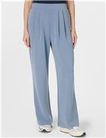 Sweaty Betty Sand Wash Modal Blend Wide Leg Trousers Blue Denim