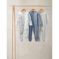Mamas & Papas 3 Pack Pure Cotton Whale Sleepsuits (6lbs-24 Mths) Multi