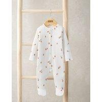 Mamas & Papas Pure Cotton Ribbed Strawberry Print Sleepsuit (6lbs-12 Mths) Cream
