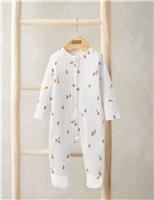 Pure Cotton Ribbed Strawberry Print Sleepsuit (6lbs-12 Mths)