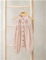 Floral Embroidery Gingham Dungarees (0-18 Mths)