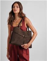 Katie Loxton Faux Suede Top Handle Tote Bag Chocolate