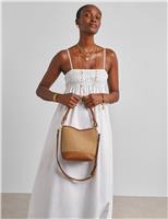 Raffia Top Handle Cross Body Bucket Bag