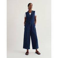 Seasalt Cornwall Pure Cotton V-Neck Cropped Wide Leg Jumpsuit Denim