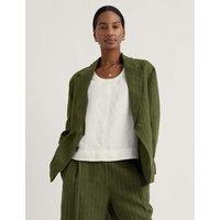 Seasalt Cornwall Pure Linen Striped Single Breasted Blazer Green Mix