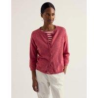 Seasalt Cornwall Cotton-Rich Crew Neck Cardigan with Linen Pink