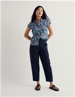 Seasalt Cornwall Pure Cotton Floral Collared Shirt Blue Mix