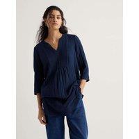 Seasalt Cornwall Pure Cotton Textured Notch Neck Relaxed Tunic Navy
