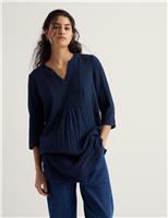 Seasalt Cornwall Pure Cotton Textured Notch Neck Relaxed Tunic Navy