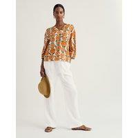 Seasalt Cornwall Cotton Rich Floral Notch Neck Top Yellow Mix