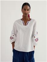 Seasalt Cornwall Pure Cotton Embroidered Notch Neck Top White