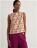 Seasalt Cornwall Pure Linen Floral Slash Neck Top Multi