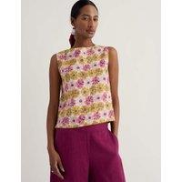 Seasalt Cornwall Pure Linen Floral Slash Neck Top Multi