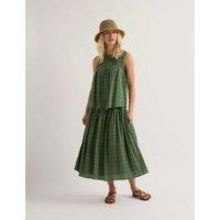 Seasalt Cornwall Cotton Rich Checked Midi A-Line Tiered Skirt Green