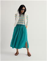 Pure Linen Side Split Midi A-Line Skirt
