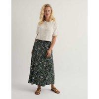 Seasalt Cornwall Cotton Rich Floral Midaxi A-Line Skirt Green Mix
