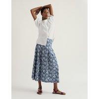 Seasalt Cornwall Pure Cotton Floral Midi A-Line Skirt Blue Mix