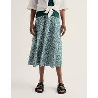 Seasalt Cornwall Cotton Rich Floral Midi A-Line Skirt Teal Mix