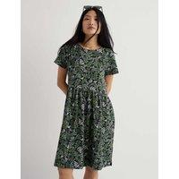 Seasalt Cornwall Pure Cotton Floral Mini Waisted Dress Green Mix