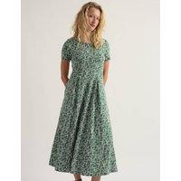 Seasalt Cornwall Cotton Rich Printed Midi Waisted Dress Green Mix