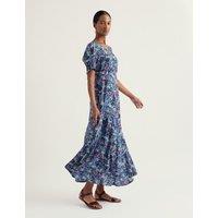 Seasalt Cornwall Floral Puff Sleeve Midi Skater Dress Blue Mix