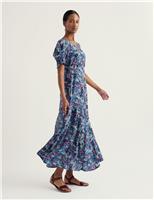 Seasalt Cornwall Floral Puff Sleeve Midi Skater Dress Blue Mix