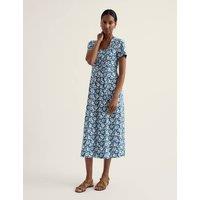 Seasalt Cornwall Cotton Rich Floral Midi Waisted Dress Blue Mix