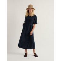 Seasalt Cornwall Pure Linen Round Neck Midi Waisted Dress Navy