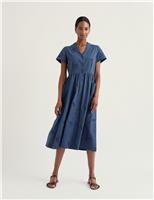 Seasalt Cornwall Pure Cotton Embroidered Midi Shirt Dress Blue Mix