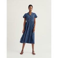 Seasalt Cornwall Pure Cotton Embroidered Midi Shirt Dress Blue Mix