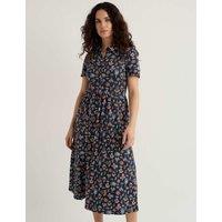 Seasalt Cornwall Pure Cotton Floral Midi Shirt Dress Navy Mix