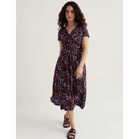 Seasalt Cornwall Pure Cotton Floral V-Neck Midi Tea Dress Navy Mix