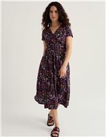Pure Cotton Floral V-Neck Midi Tea Dress