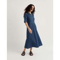 Seasalt Cornwall Cotton Rich Midi Shirt Dress with Linen Blue Denim