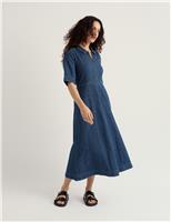 Seasalt Cornwall Cotton Rich Midi Shirt Dress with Linen Blue Denim