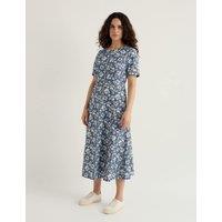 Seasalt Cornwall Pure Cotton Floral Midi Waisted Dress Blue Mix